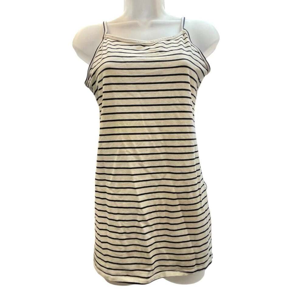 Vintage Y2K Striped Extra-Long Cami Tank Top Cream Black